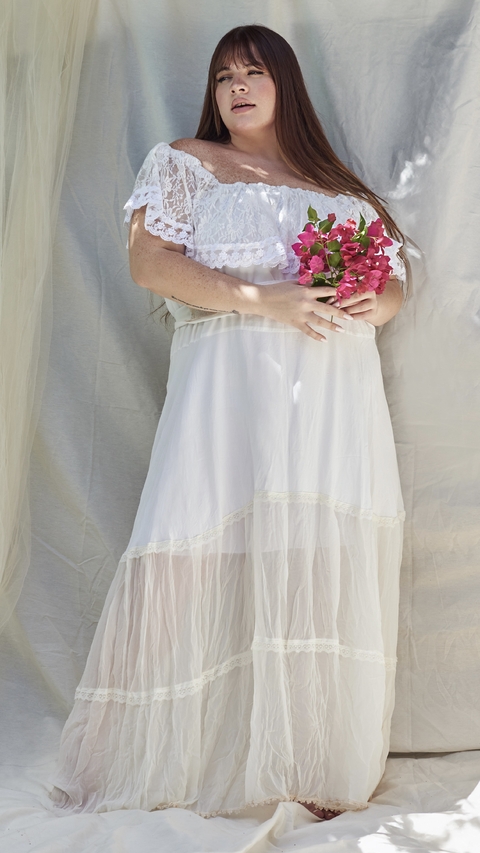 VESTIDO BOHEMIO CLARO CREPE Y ENCAJE