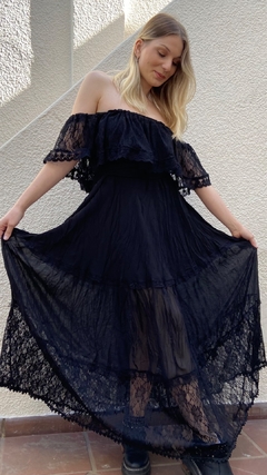 VESTIDO BOHEMIO NEGRO GASA Y ENCAJE en internet