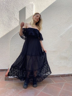 VESTIDO BOHEMIO NEGRO GASA Y ENCAJE - CAROLA CORNEJO BOUTIQUE SUSTENTABLE