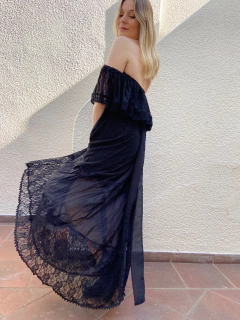 VESTIDO BOHEMIO NEGRO GASA Y ENCAJE - tienda online