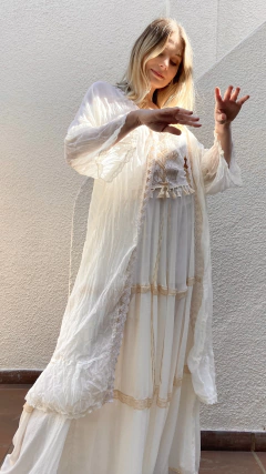 Kimono Natural Puntilla Bordada - comprar online