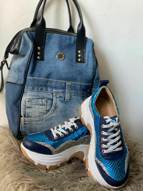 Conjunto Zapatillas ALBERTA Blue Glitter y Mochi Mica