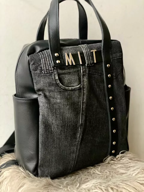 Mochila y Matera Thelma Negro Denim y cuero