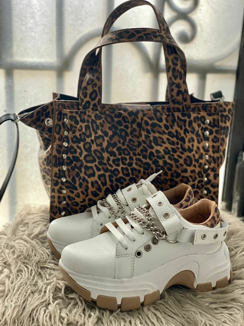 Conjunto Zapatillas Adele Blanco y Print con Cartera Angy Print