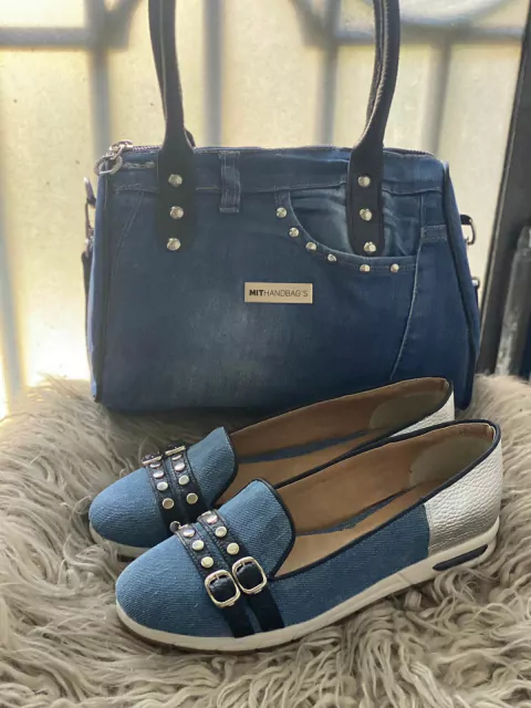 Conjunto Baul Clari y Slipers Jeans y Plata