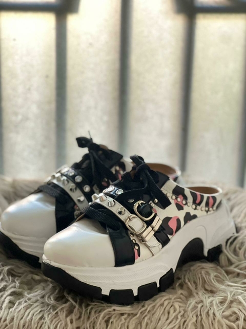 Zapatillas Sueco Print Blanco y Rosa