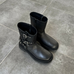 Bota Moto Cuero Negro