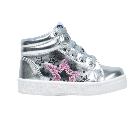 Botitas Acordonadas Estrella Kids Plata Plumitas (32543)