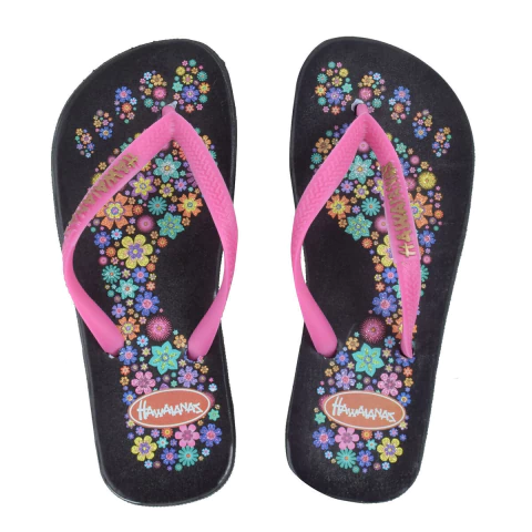 Ojotas Flor Glitter Negro Kids Hawaianas (80533)