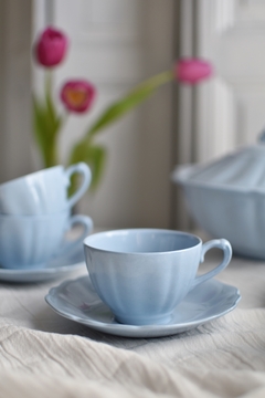 Taza de té con plato de loza inglesa Meakin Celeste