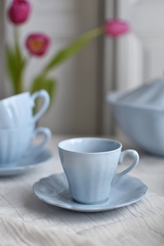 Pocillo de café con plato de loza inglesa Meakin Celeste