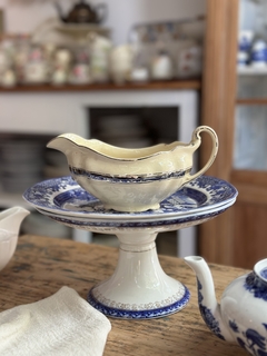 Salsera de loza inglesa Johnson Bros Victorian con plateado (mini chip, ver foto)