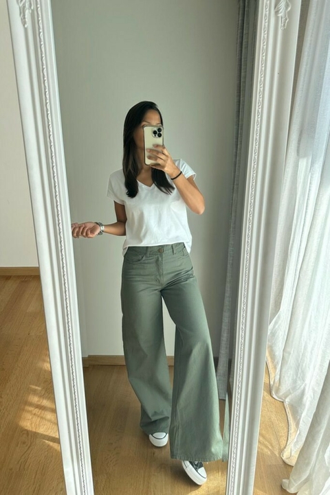 PANTALON WIDE DE GABARDINA - comprar online