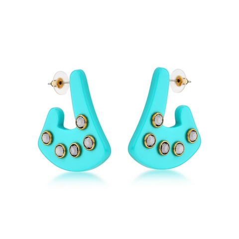 brinco colorido azul turquesa com pedras brancas