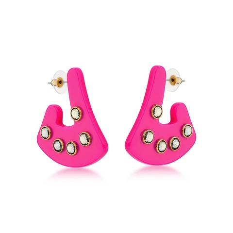 brinco colorido pink com pedras brancas