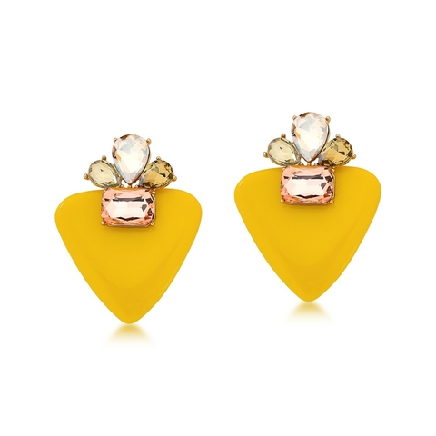 brinco colorido pedras triângulo amarelo