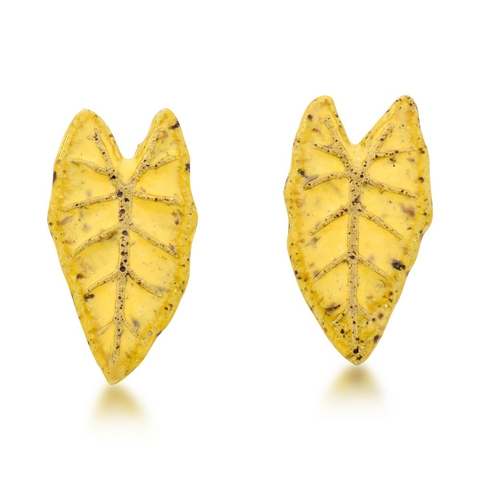 brinco cerâmica folha alocasia amarelo