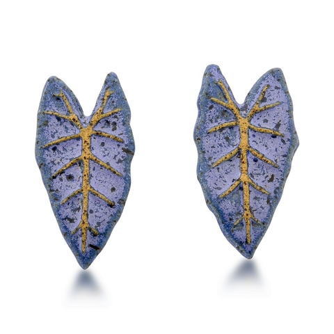 brinco cerâmica folha alocasia violeta