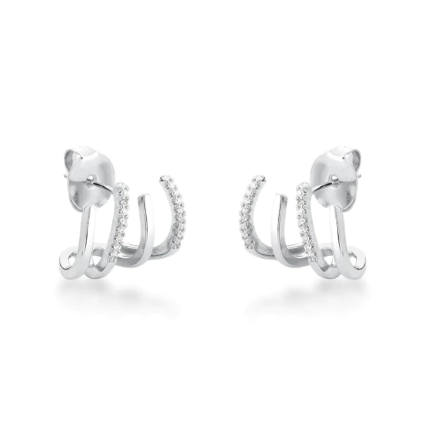 brinco zircônias garra prateado