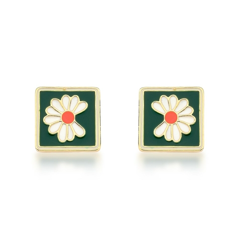 brinco flor quadrado verde