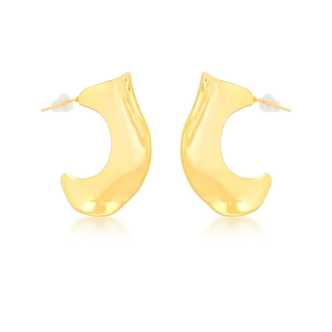 argola larga ondulada dourada