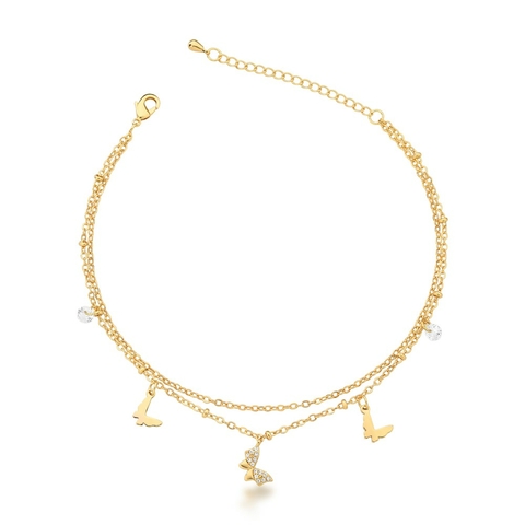 tornozeleira pingente borboletas zircônias dourada