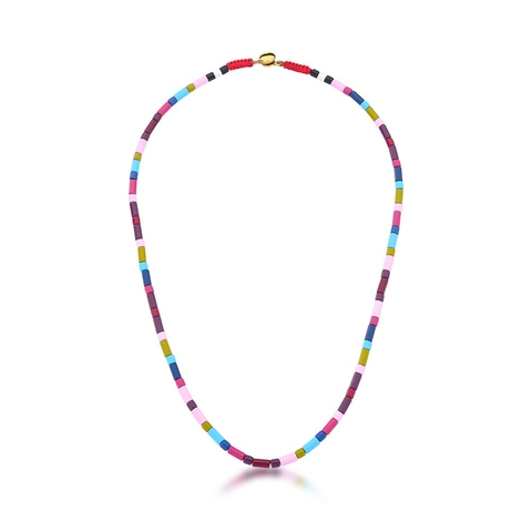 colar miçangas coloridas rosa