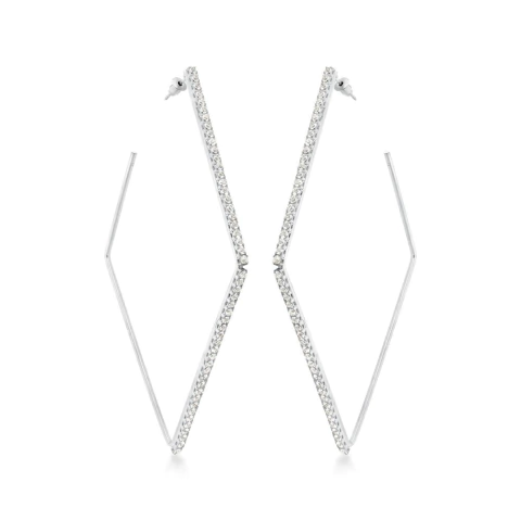 argola zircônias losango prateada