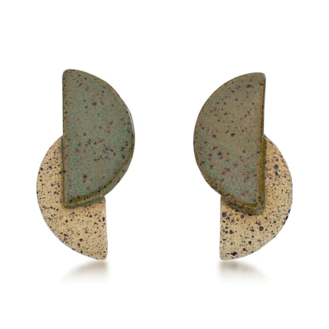 brinco cerâmica formas geométricas meio círculo verde