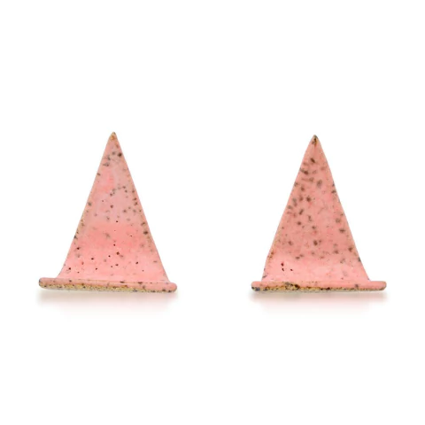 brinco cerâmica formas geométricas triângulo ondulado rosa