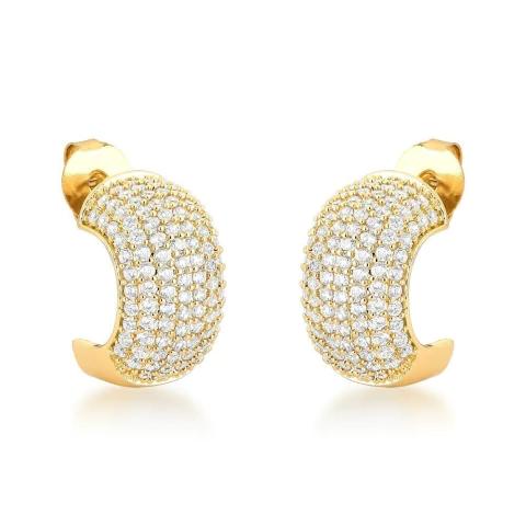 argola zircônias meia lua dourado