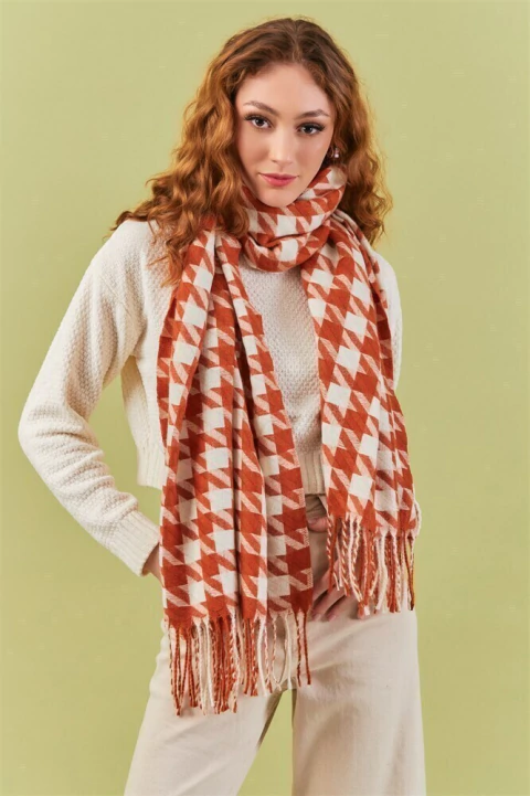 echarpe xadrez pied de poule laranja - comprar online