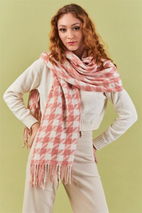 echarpe xadrez pied de poule rosa