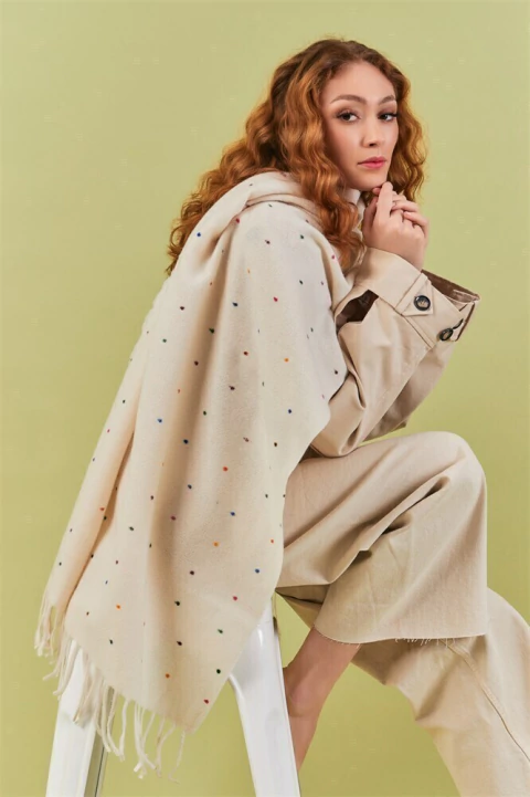 echarpe off white com bolinhas - comprar online