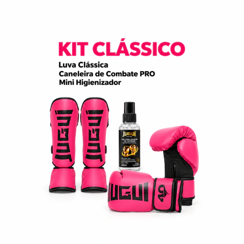 Kit Clássicos ROSA - Caneleira M + Luva + Mini Higienizador