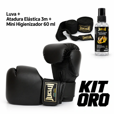 Kit ORO Preto - Luva + Bandagem Elastica 3m + Mini Higienizador