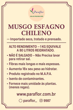 Musgo esfagno chileno IMPORTADO, Sphagnum moss - Fardo de 5 (CINCO) Kg seco, tratado e prensado - Alto Rendimento 18x hidratando. - PARAFLOR