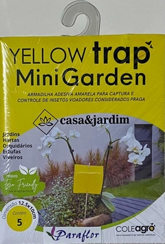 Armadilha adesiva para captura insetos pragas voadores. Kit com 5 cartelas Yellowtrap Mini Garden - PARAFLOR