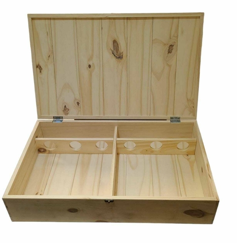 Caja Rústica en madera para 6 botellas con Bisagra