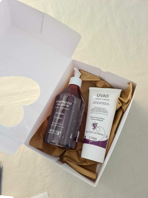 Estuche Uvas Cuerpo y manos + shompoo corporal malbec
