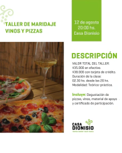 TALLER DE MARIDAJE DE VINOS Y PIZZAS - comprar online