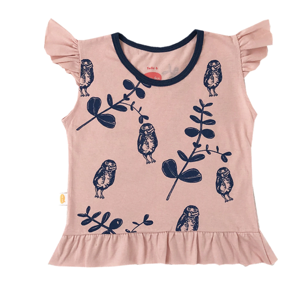 Remera volados lechucita rosa para nenas