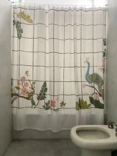 Cortina Baño Cuadrillé + Pavo Real - Langosta