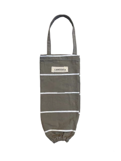 Porta Bolsas Gris Rayitas Blancas