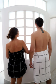 Toalla Baño Negra Cuadrillé Blanco - comprar online