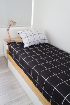 Funda Edredón Grid Reversible Blanco y Negro Twin - tienda online