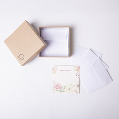 Tarjetas Flores rosa con sobre y caja x 24