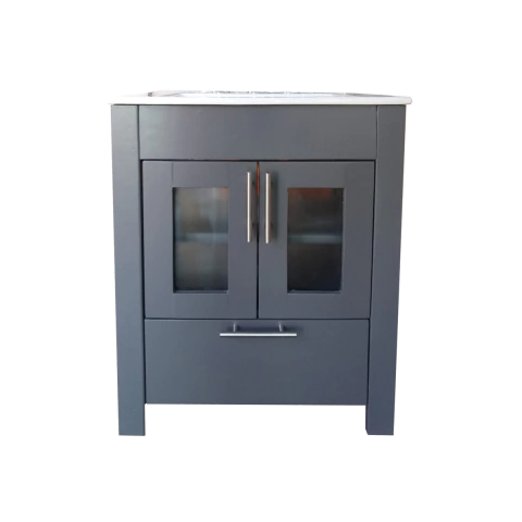 Vanitory de eucalipto con puertas vidrio y cajon 60cm