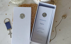 Estampita señalador medalla Felix - Maria con niño