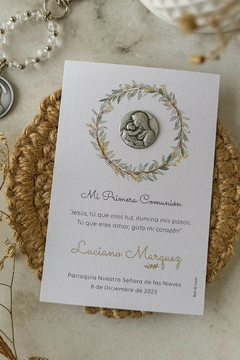 Estampita medalla Luciano - Maria con Niño en internet